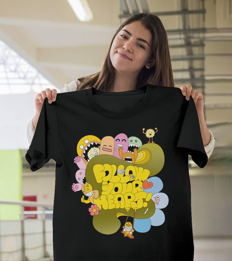 Folow Your Heart Playful Cartoon Monsters T-Shirt