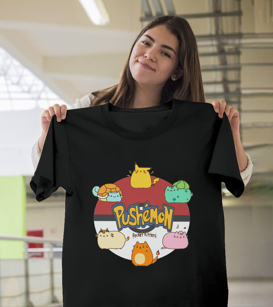 Pushemon Pocket Kittens Cute Pokemon Cat T-Shirt