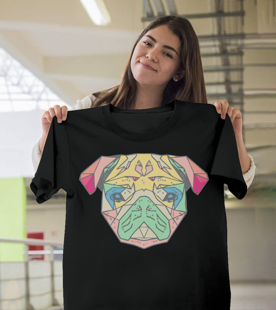 Rainbow Pug Geometric Colorful Face T-Shirt
