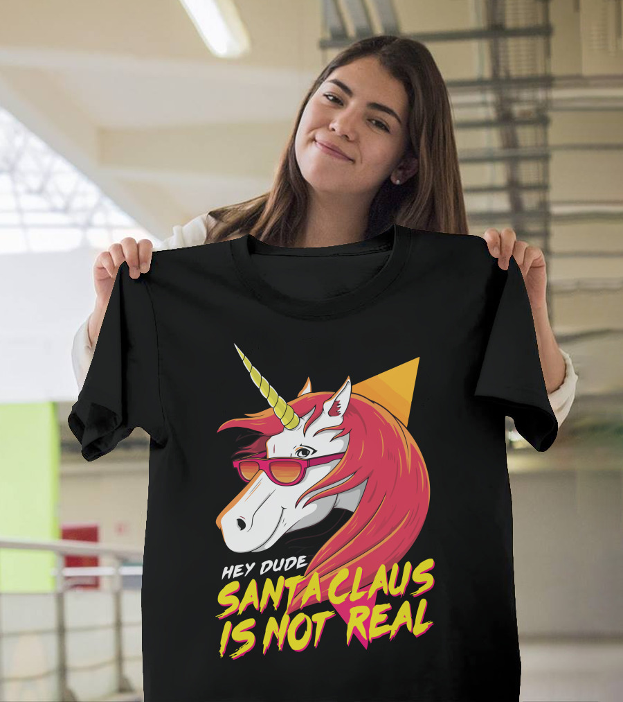 Hey Dude Santa Claus Is Not Real Unicorn T-Shirt