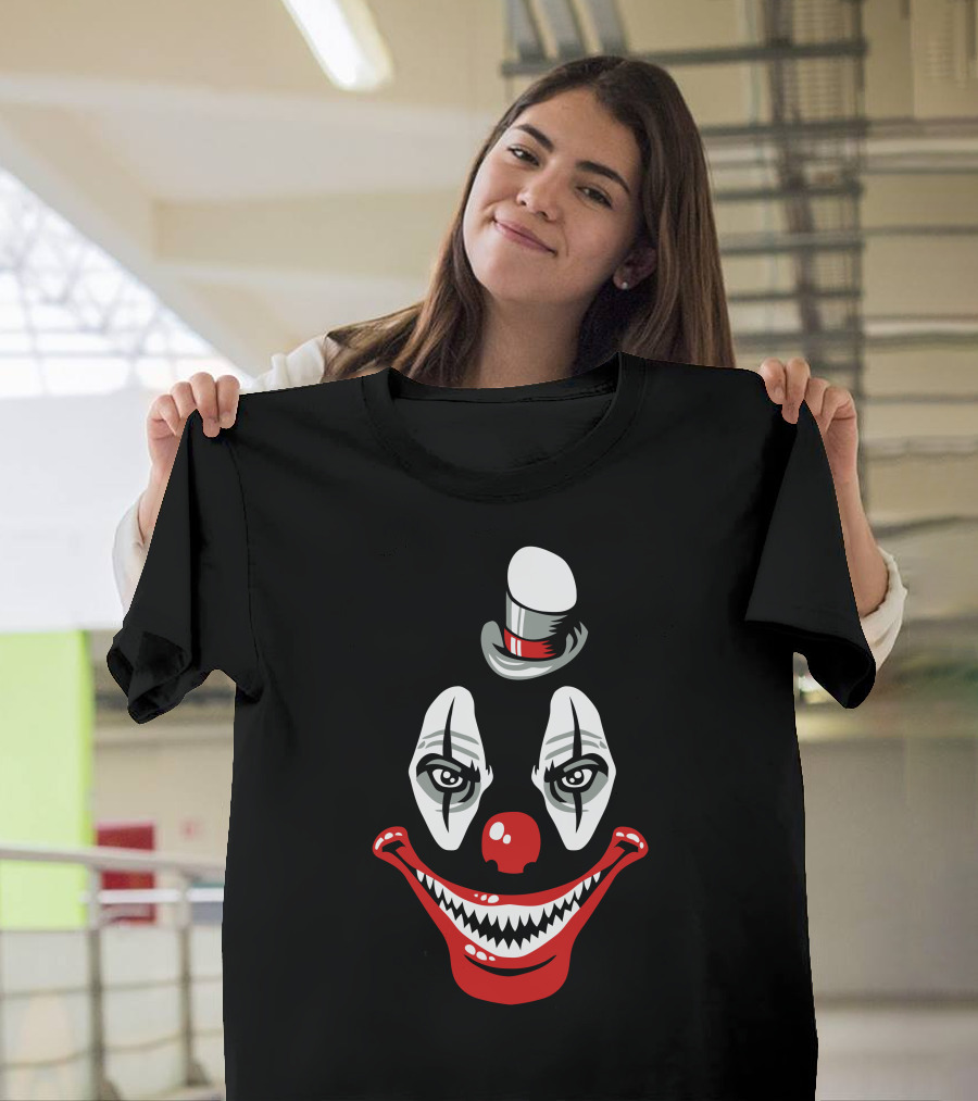 Scary Clown Evil Grinning Face with Top Hat T-Shirt