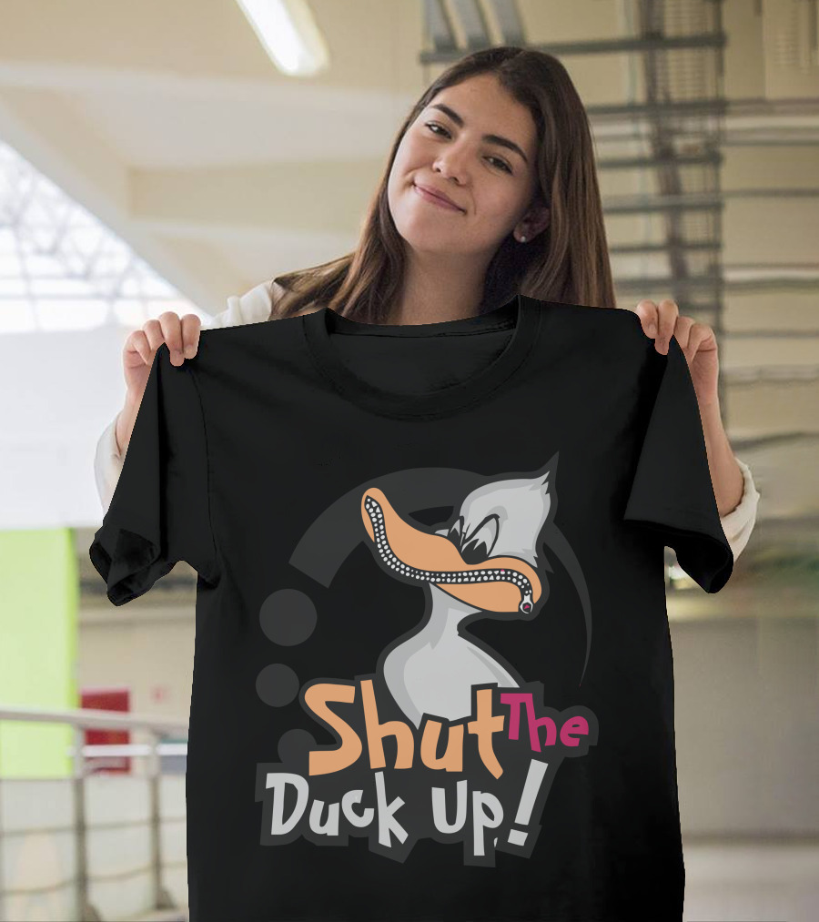 Shut The Duck Up Angry Cartoon Duck with Beak Zipper T-Shirt