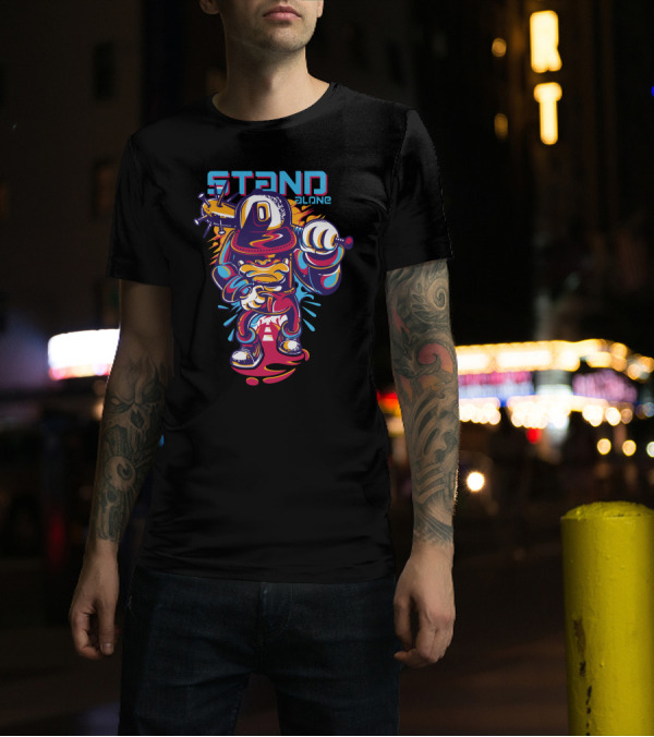 STAND Alone Street Art Baseball Character With Bat And Cap T-Shirt