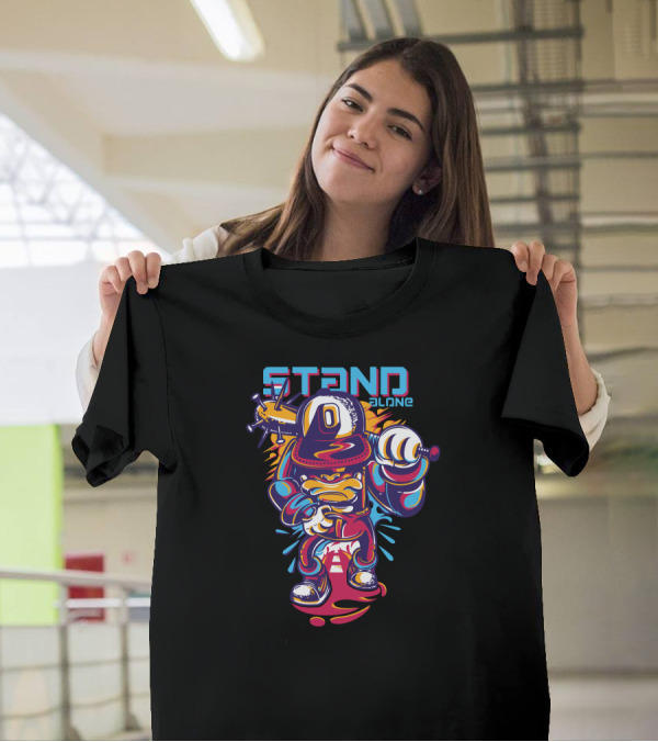 STAND Alone Street Art Baseball Character With Bat And Cap T-Shirt