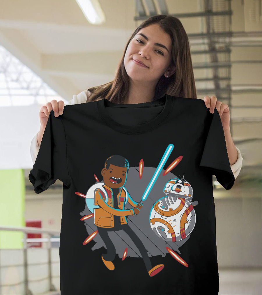 Awaken Time Adventure Parody Crossover with Animated Lightsaber Character and Droid T-Shirt
