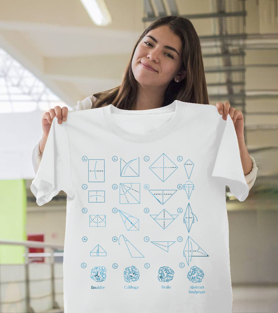 Origami Tutorial Steps Boulder Cabbage Brain Abstract Sculpture T-Shirt
