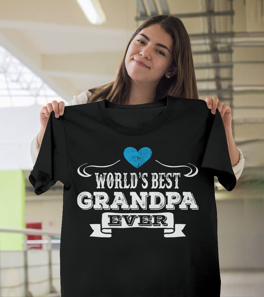 World's Best Grandpa Ever Blue Heart T-Shirt