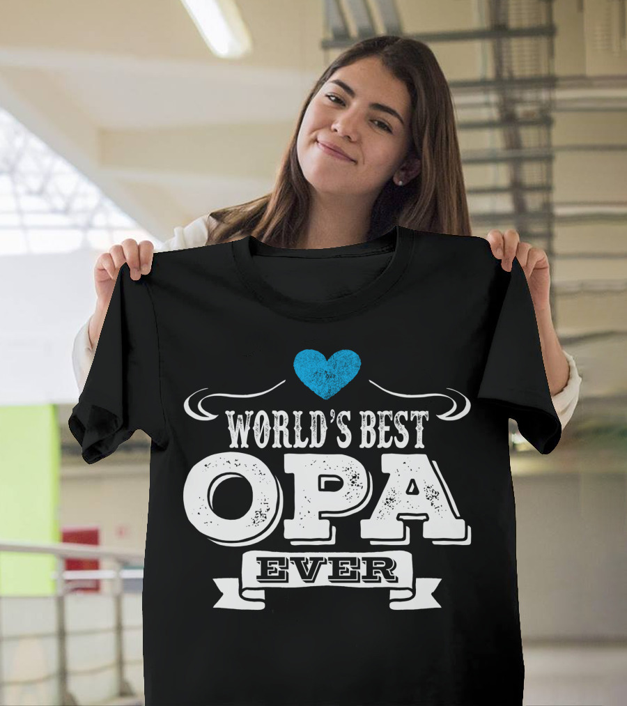 World's Best Opa Ever Blue Heart T-Shirt
