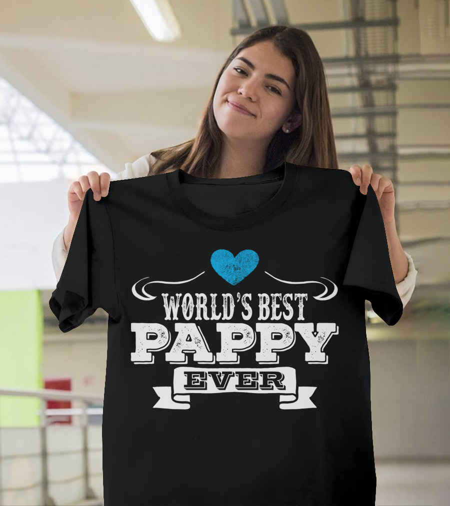 World's Best Pappy Ever Blue Heart T-Shirt