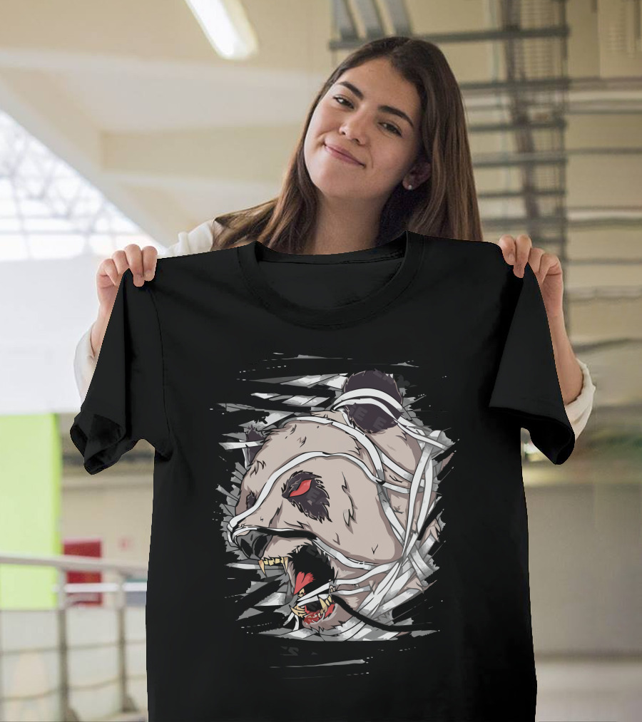 Angry Bear Wrapped in Fierce Bandages with Red Eyes T-Shirt