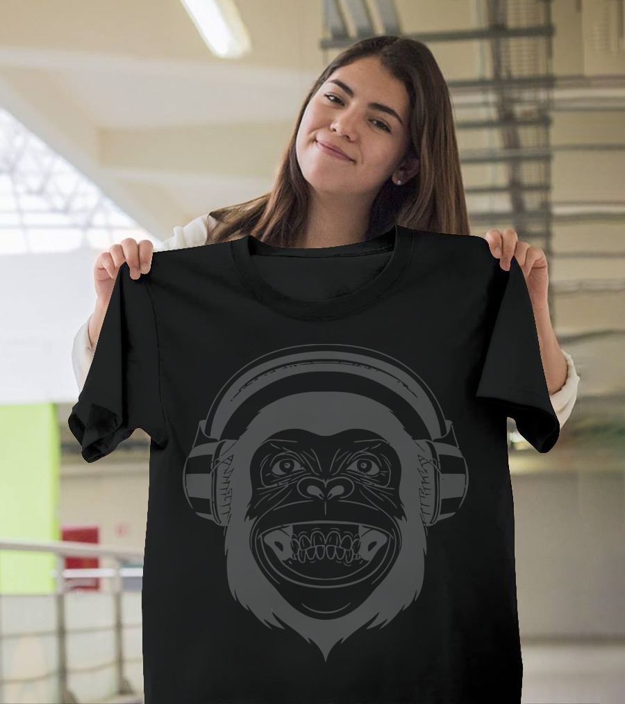 Listen to Music Gorilla Wearing Headphones T-Shirt