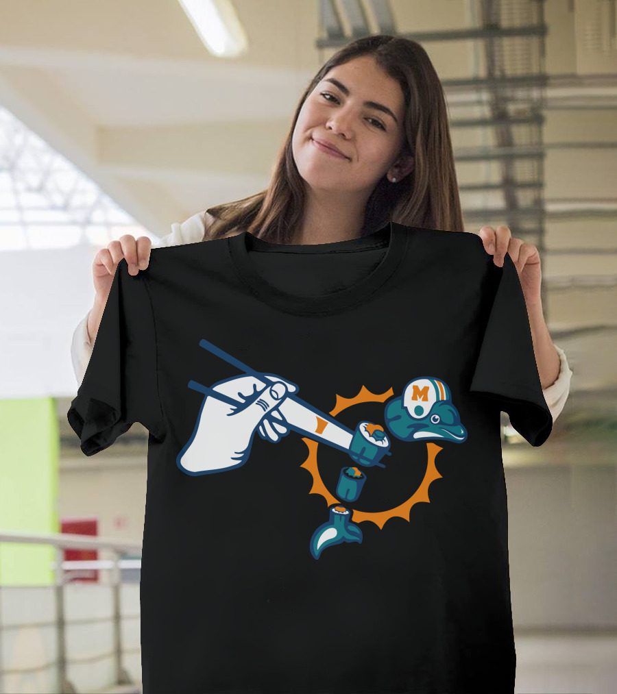 Miami Dolphins Sushi Roll Football Helmet T-Shirt