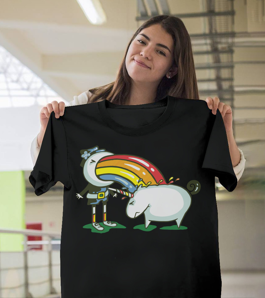 Unicorn Rainbow Leprechaun Vomiting Colorful Arch T-Shirt