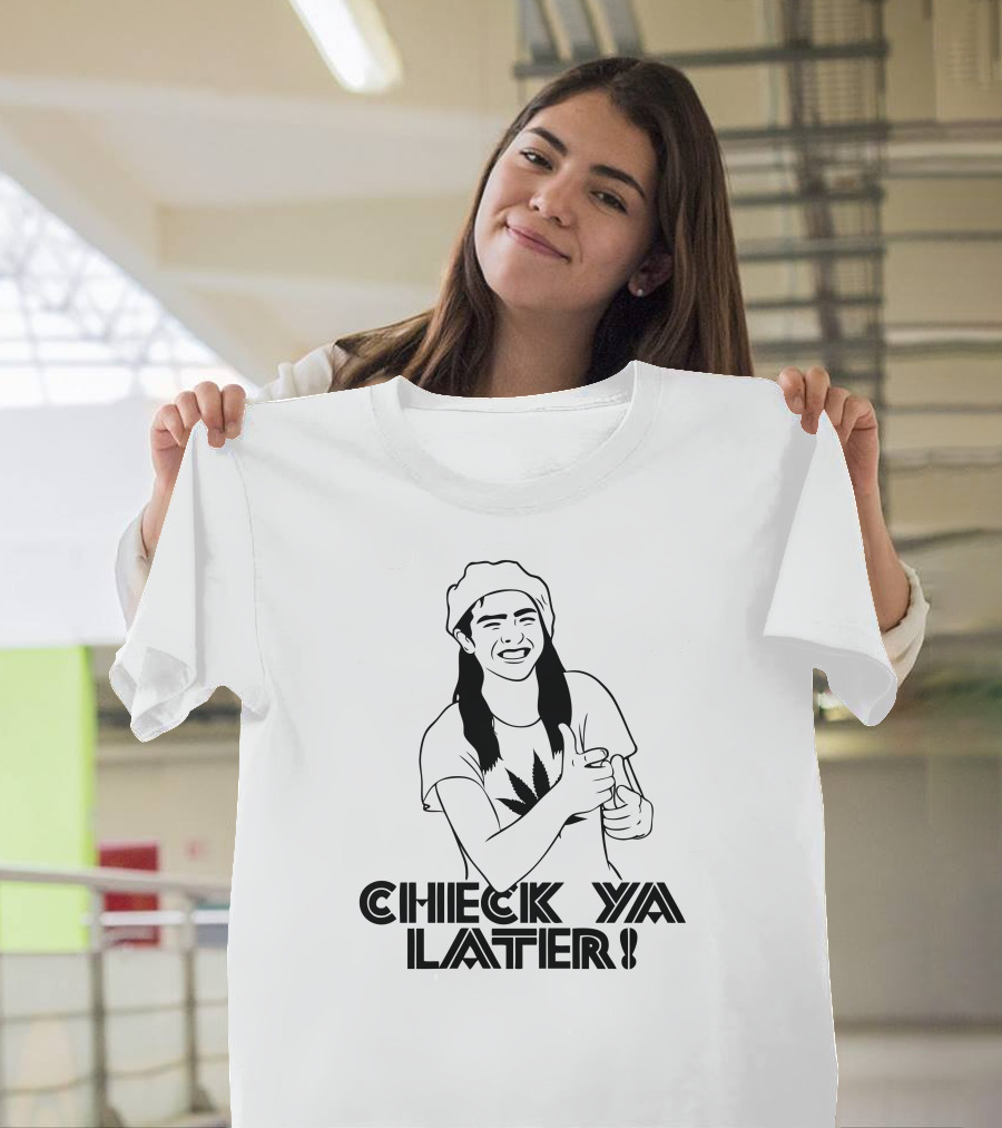 Check Ya Later Smiling Beanie Character with Leaf T-Shirt