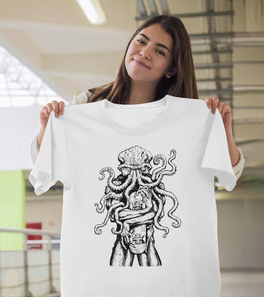 Octoman Skate Tentacled Creature with Skateboard T-Shirt