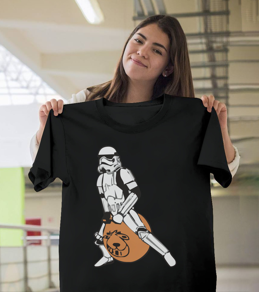 Stormtrooper Riding Orange Spacehopper in Star Wars Crossover T-Shirt