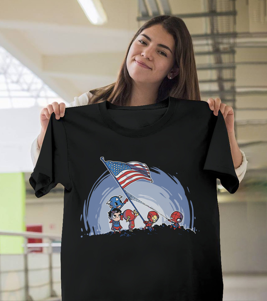 Mini Heroes Raising the American Flag Together T-Shirt