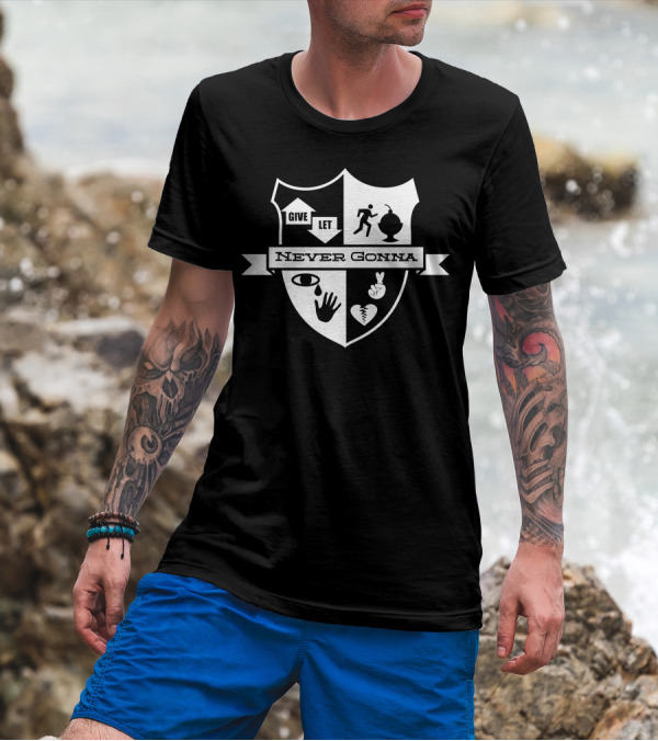 Never Gonna Give You Up Crest Badge Iconic Symbols T-Shirt