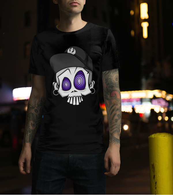 Skully2 Hypnotic Spiral Eyes Skull With Cap T-Shirt