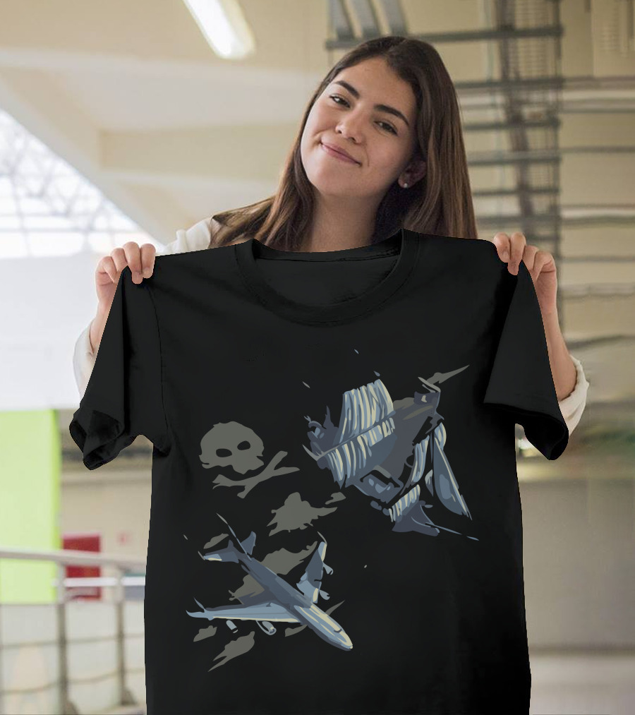 We Rule The Air Pirate Ship Battle with Plane and Skull T-Shirt