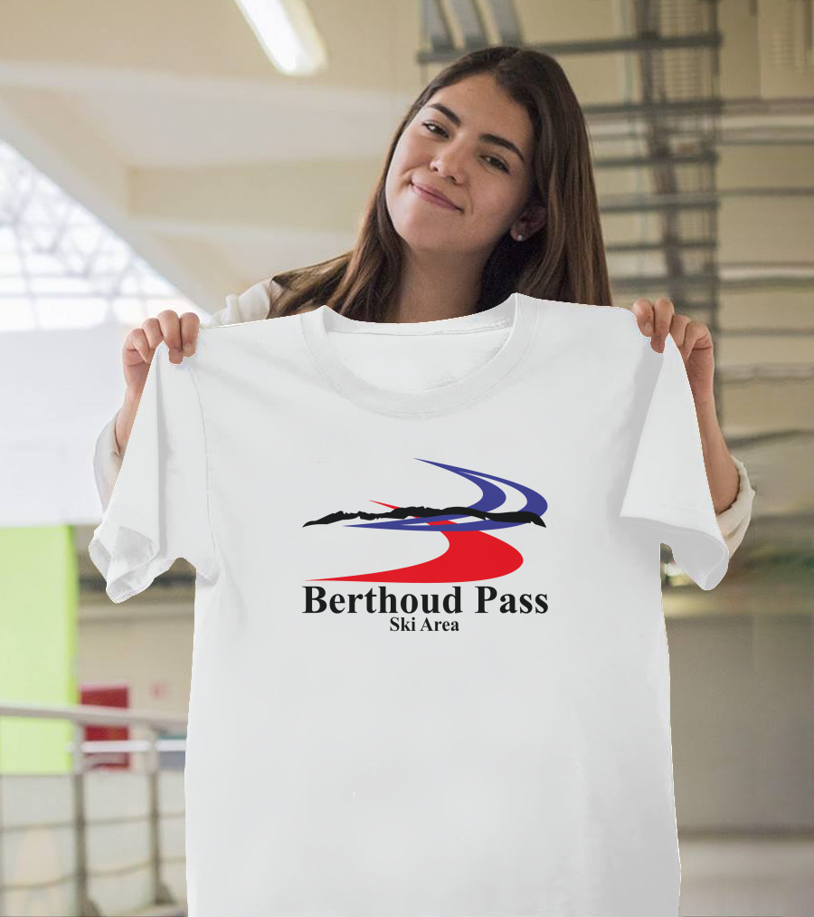 Berthoud Pass Ski Area Mountain Silhouette with Red and Blue Trails T-Shirt