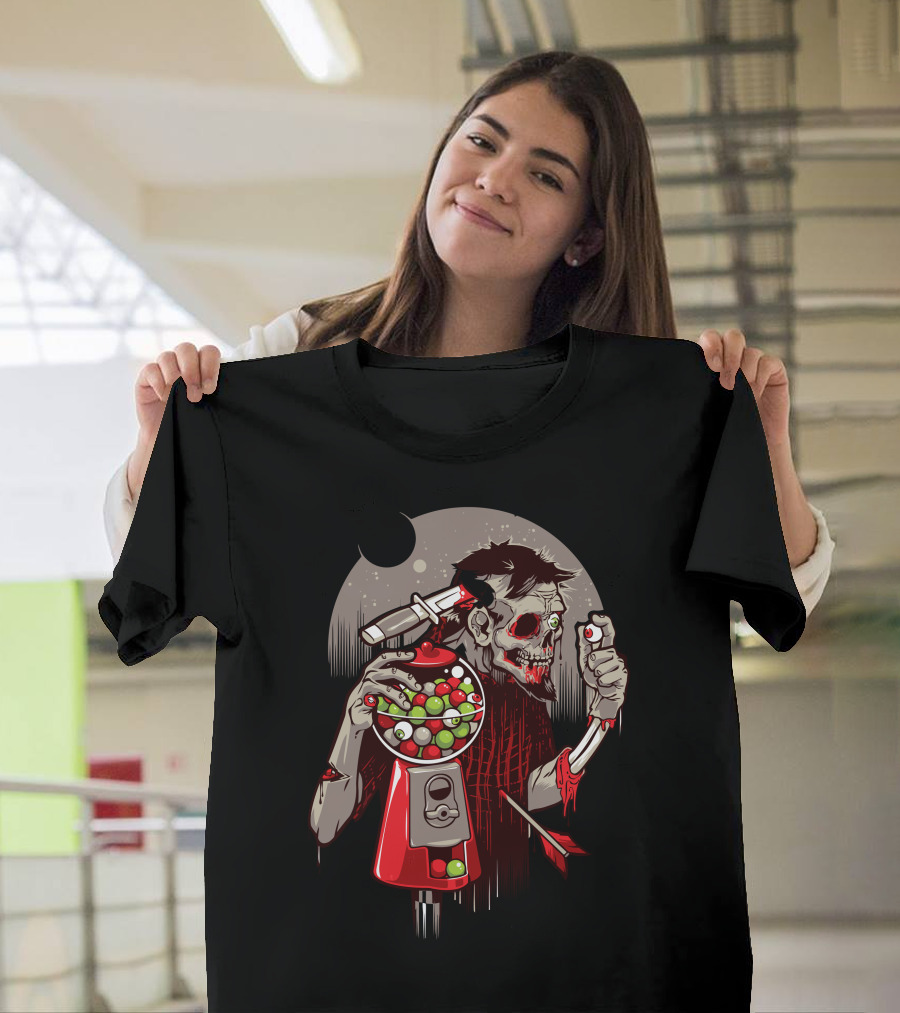 Bubbleye Gum Zombie with Gumball Machine and Eyeball Moon T-Shirt