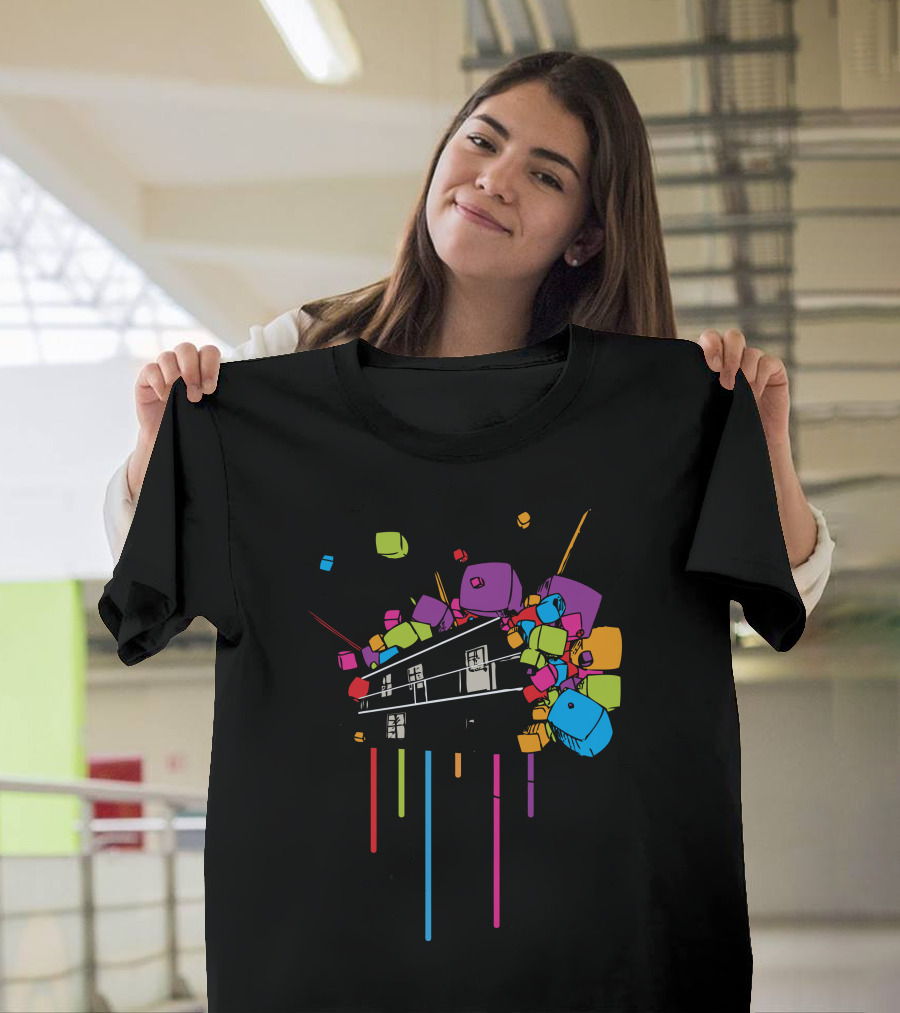 Caskade Colorful Building Surreal Dripping Geometric Cubes T-Shirt