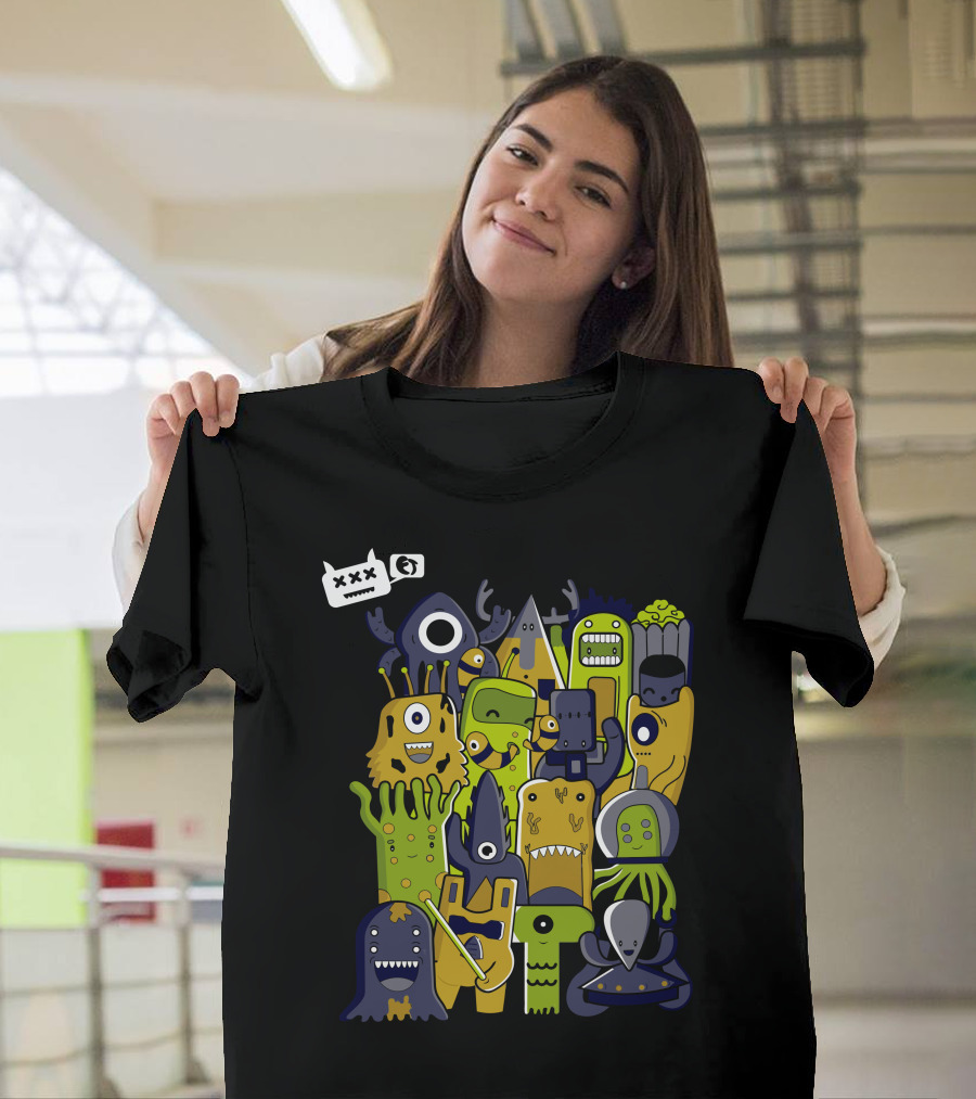 Creatures From Outer Space Alien Cartoon Monsters Comic Doodles T-Shirt