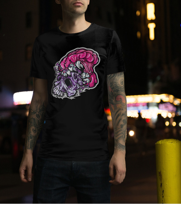 Crunch Time Broken Skull With Purple And Pink Details T-Shirt