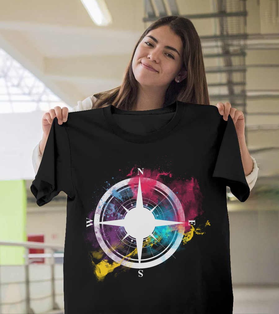 Compass Adventure North South East West Vibrant Color Splash T-Shirt