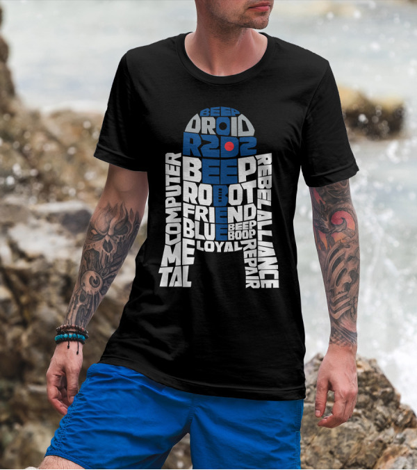 R2D2 Droid Typography Beep Boop Rebel Alliance Repair Computer Robot Friend Loyal Blue Metal T-Shirt