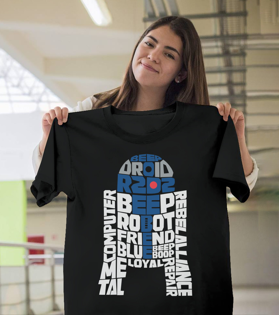 R2D2 Droid Typography Beep Boop Rebel Alliance Repair Computer Robot Friend Loyal Blue Metal T-Shirt