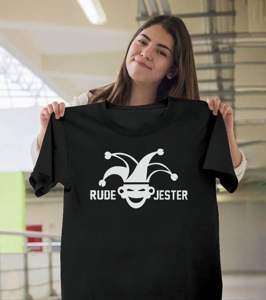 Rude Jester Bold Black and White Joker Emblem T-Shirt