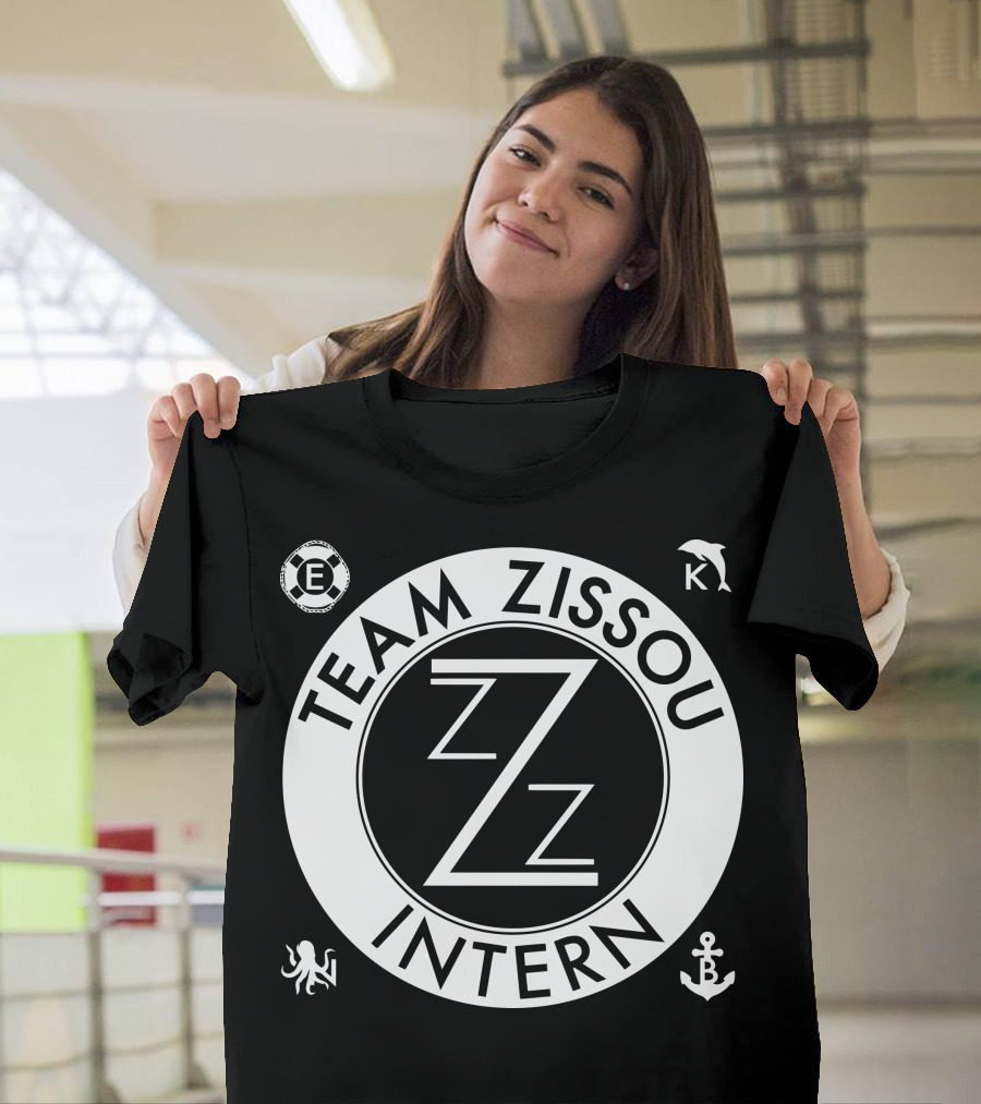 Team Zissou Intern Circle Emblem with Dolphin, Anchor, Octopus, and Lifebuoy Symbols T-Shirt