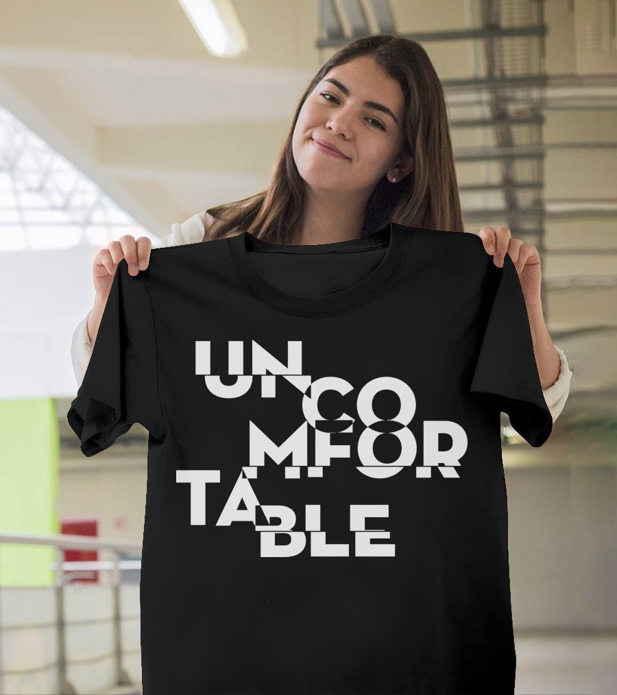 Uncomfortable Stacked Bold Fragmented Text T-Shirt