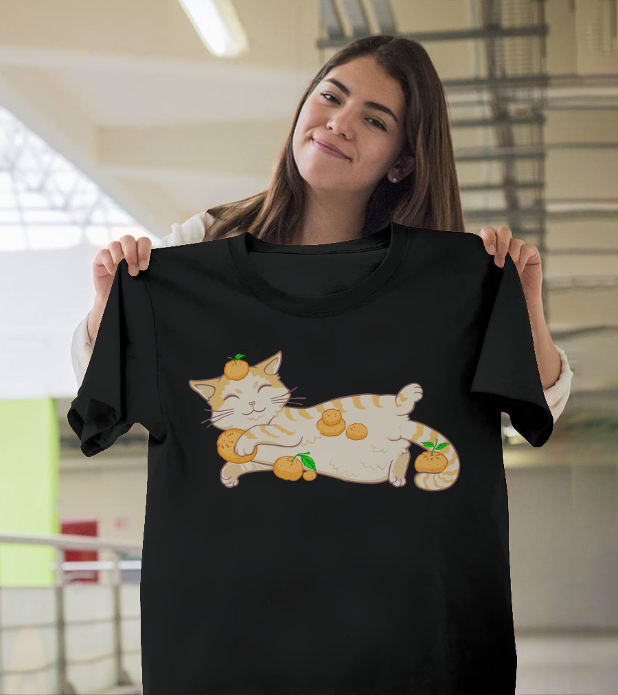 Happy Go Lucky Orange Cat Relaxing with Oranges T-Shirt