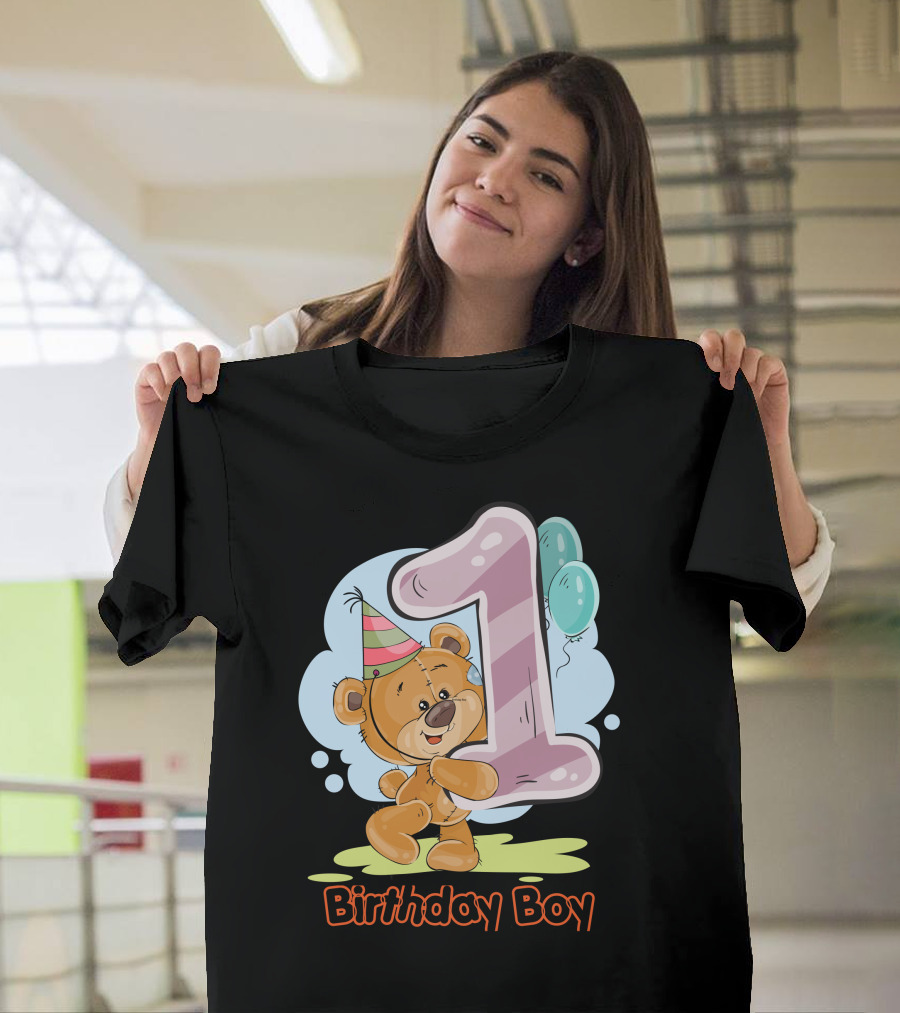 Birthday Boy First Birthday Teddy Bear Balloons T-Shirt