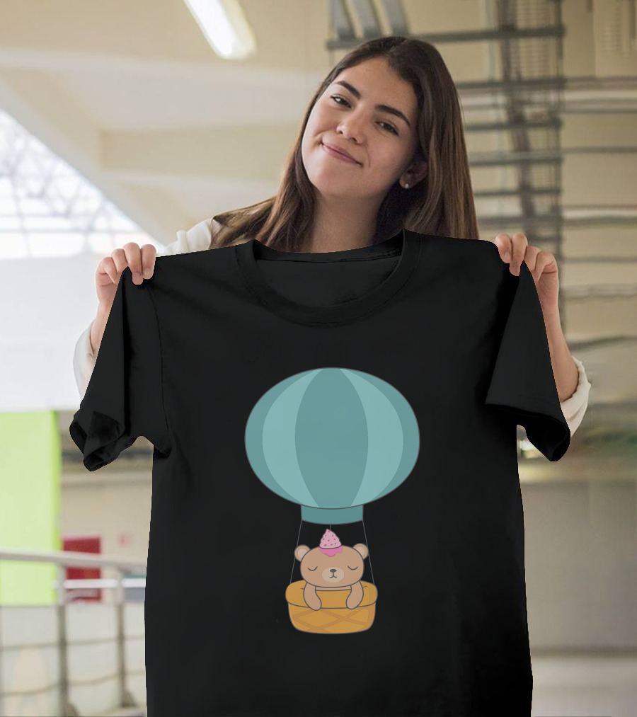 Brown Bear Balloon Adventure in the Sky with Ice Cream Hat T-Shirt