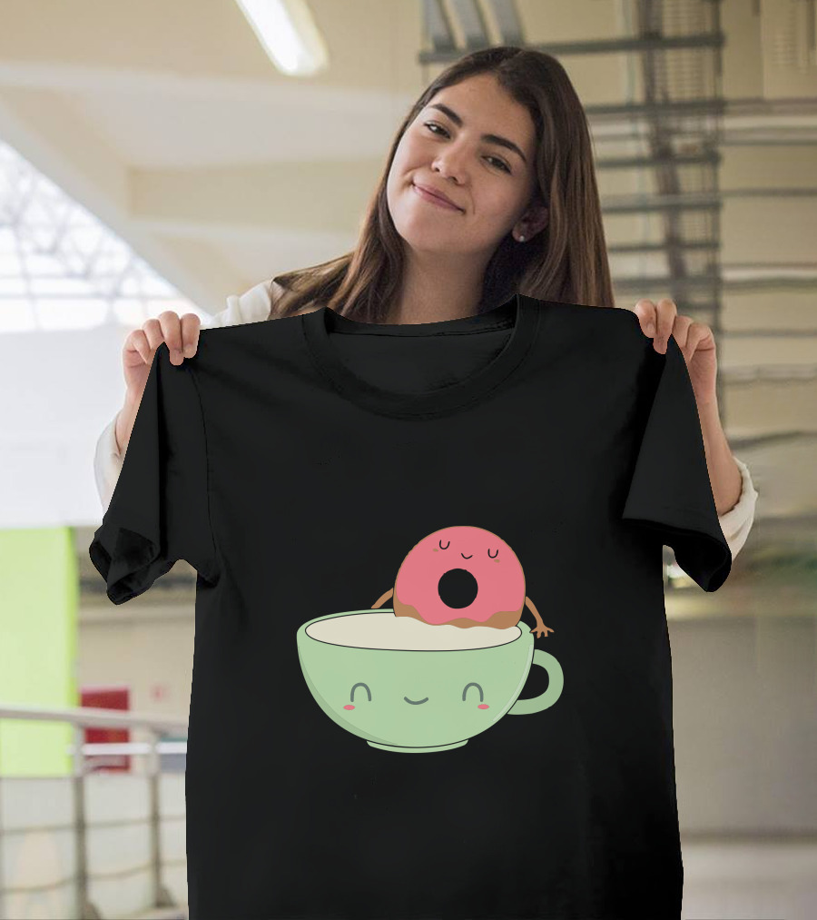 Cute Coffee Donut Smiling Cup and Happy Pink Pastry T-Shirt