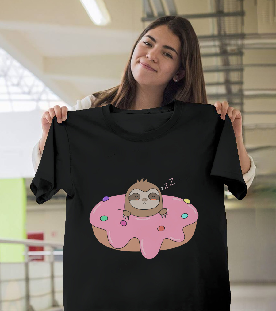 Sloth Sleeping on Frosted Donut with Sprinkles T-Shirt