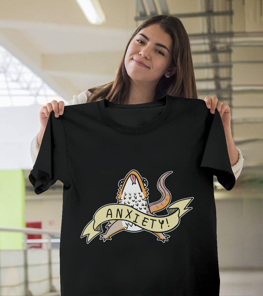 Anxiety Lizard with Banner and Tongue Out T-Shirt