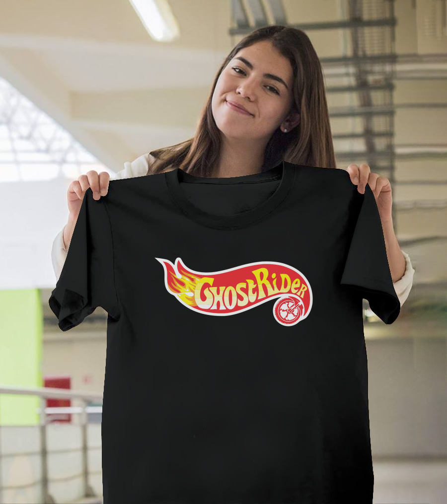 Ghost Rider Flaming Hot Wheels Logo Moto Bike T-Shirt