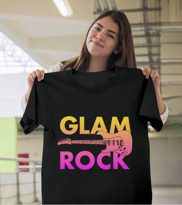 GLAM ROCK Gradient Text Guitar T-Shirt