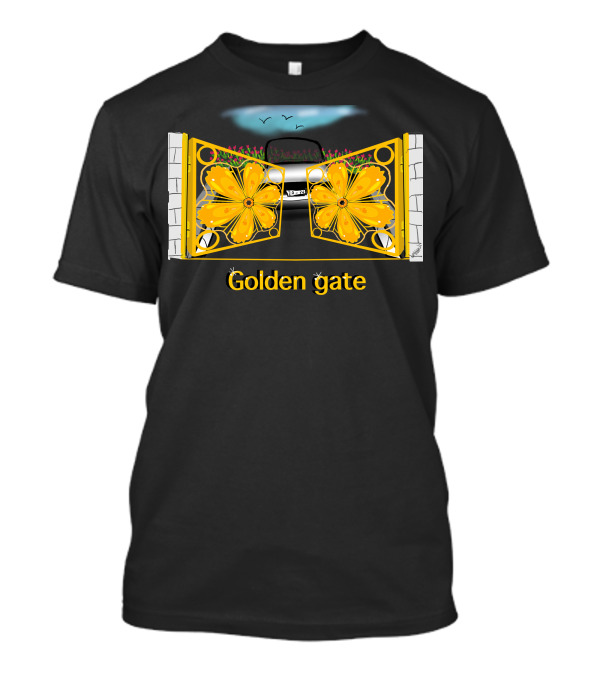 Golden Gate Floral Design With Stone Pillars And Car T-Shirt