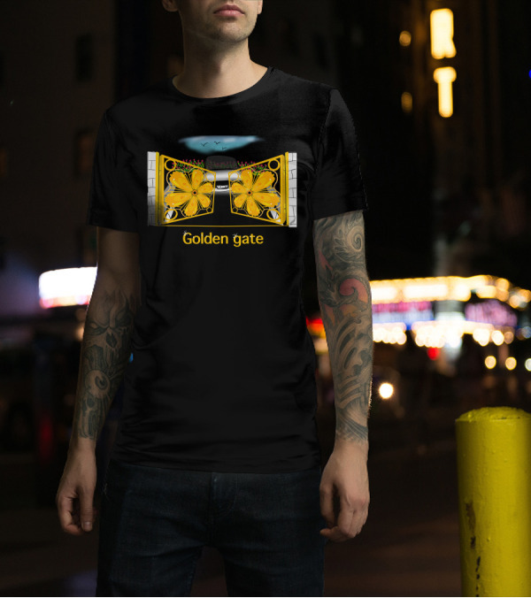 Golden Gate Floral Design With Stone Pillars And Car T-Shirt