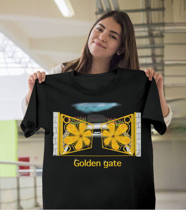 Golden Gate Floral Design With Stone Pillars And Car T-Shirt