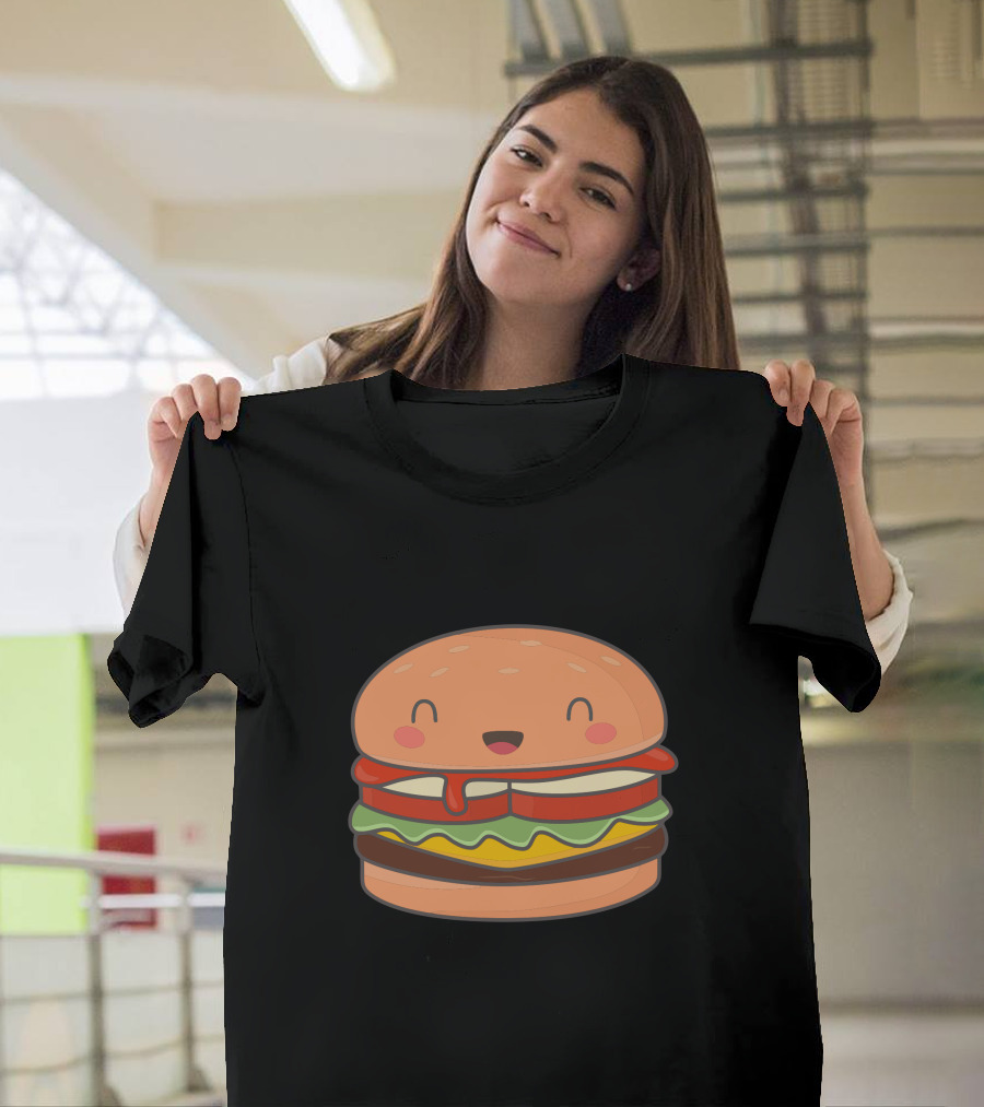 Happy Burger Cute Smiling Kawaii Cheeseburger Face T-Shirt