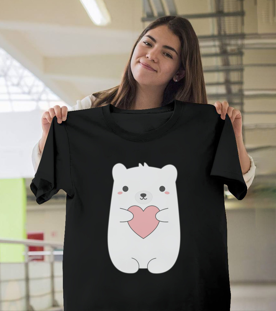 Hearts and Cute Kawaii Polar Bear with Pink Heart T-Shirt