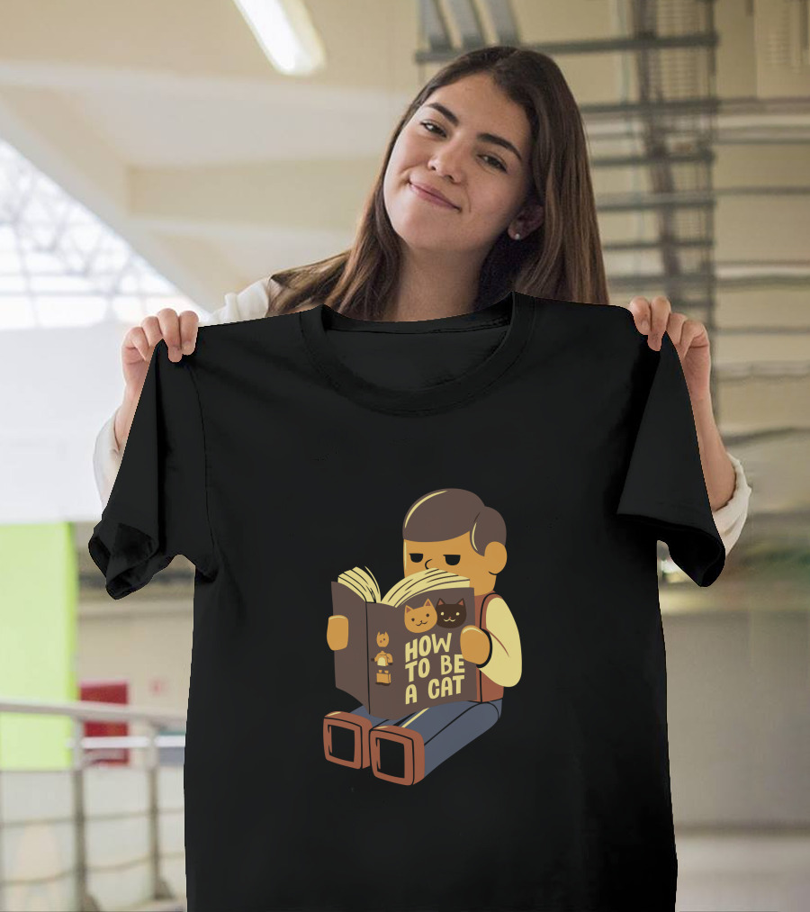 How To Be A Cat Reading Man with Cat Book and Cat Icons T-Shirt