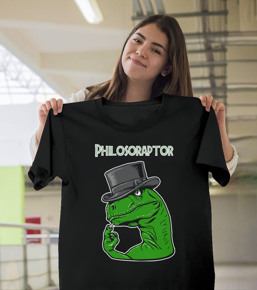 Philosoraptor Dinosaur Thinking with Top Hat T-Shirt
